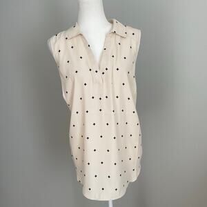 Torrid 1X Sleeveless Tunic Blouse Cream-Black Star Print V-Neck Collared New